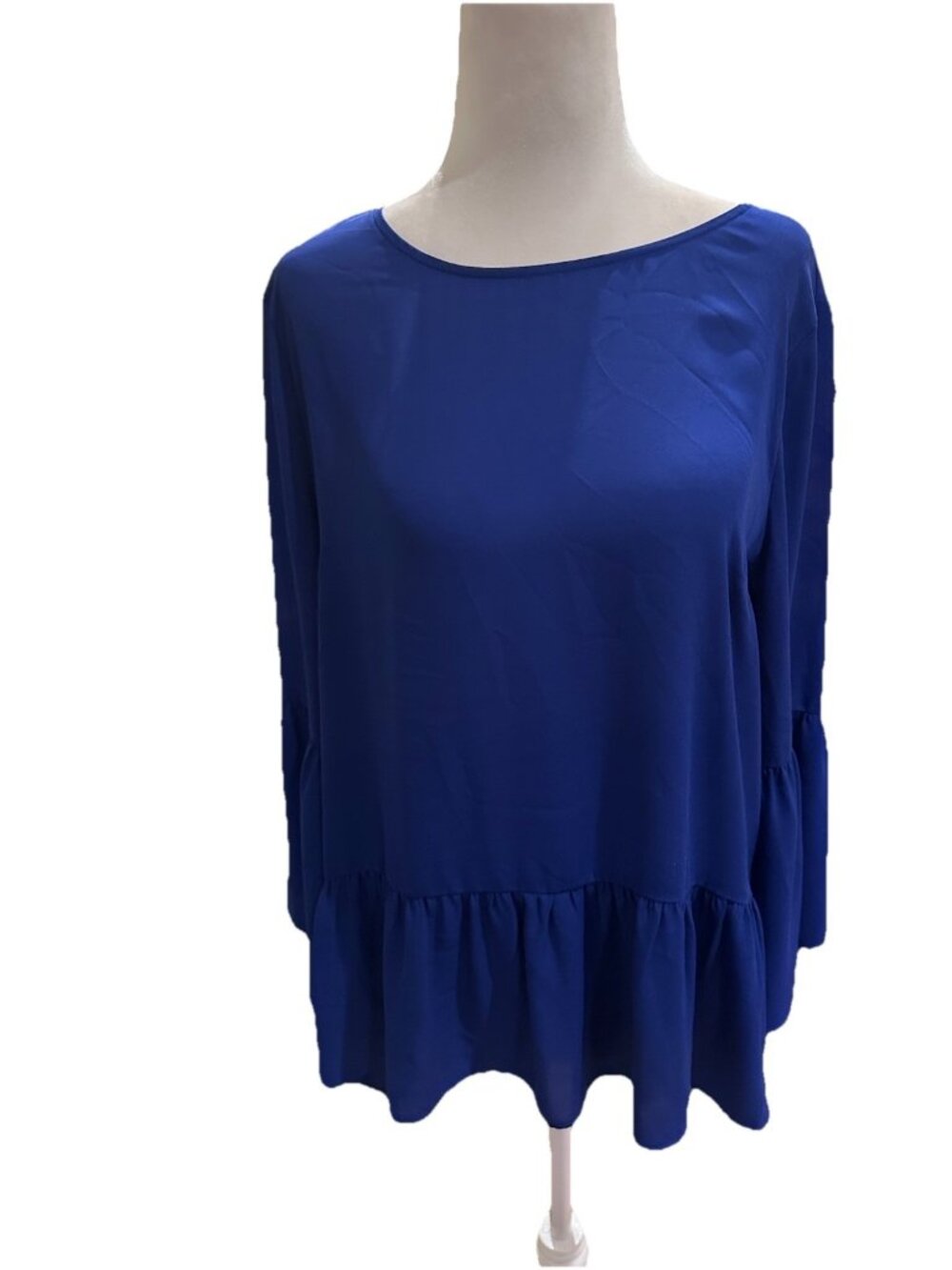 J Crew Tunic Cobalt Blue Flowy Blouse Ruffle Trim Size Medium Chiffon